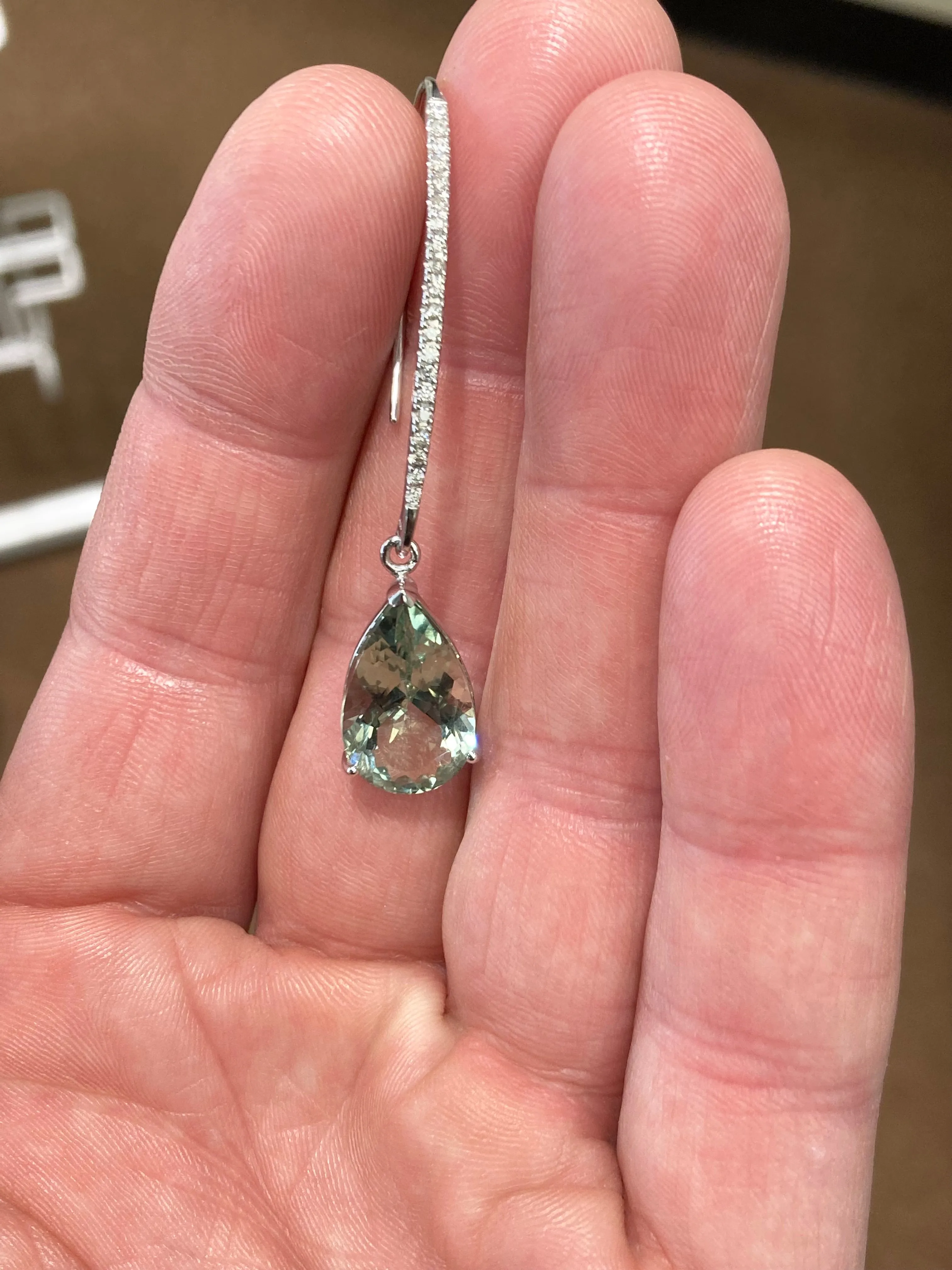 Green Amethyst And Diamond White Gold Dangle Earrings
