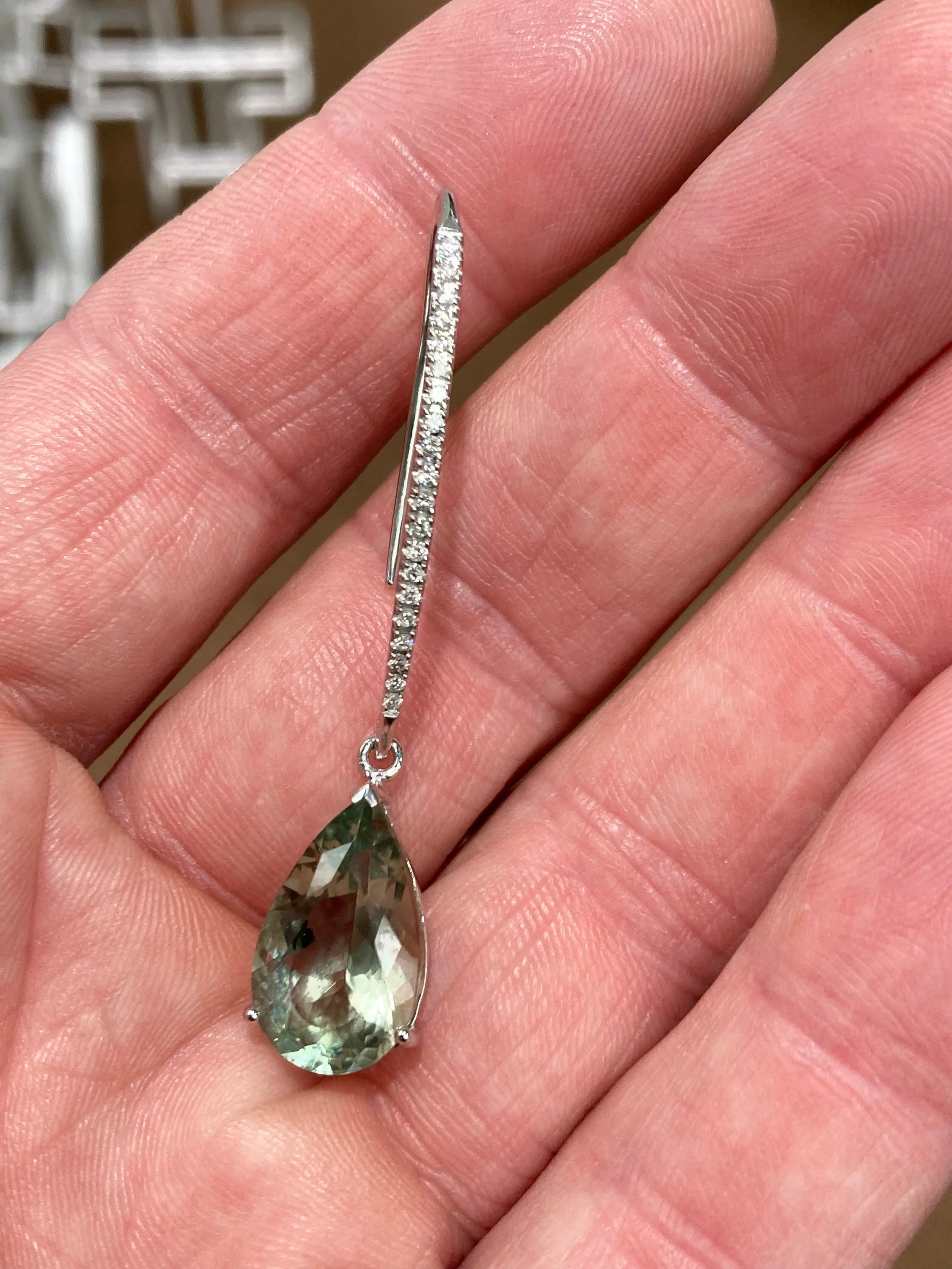Green Amethyst And Diamond White Gold Dangle Earrings