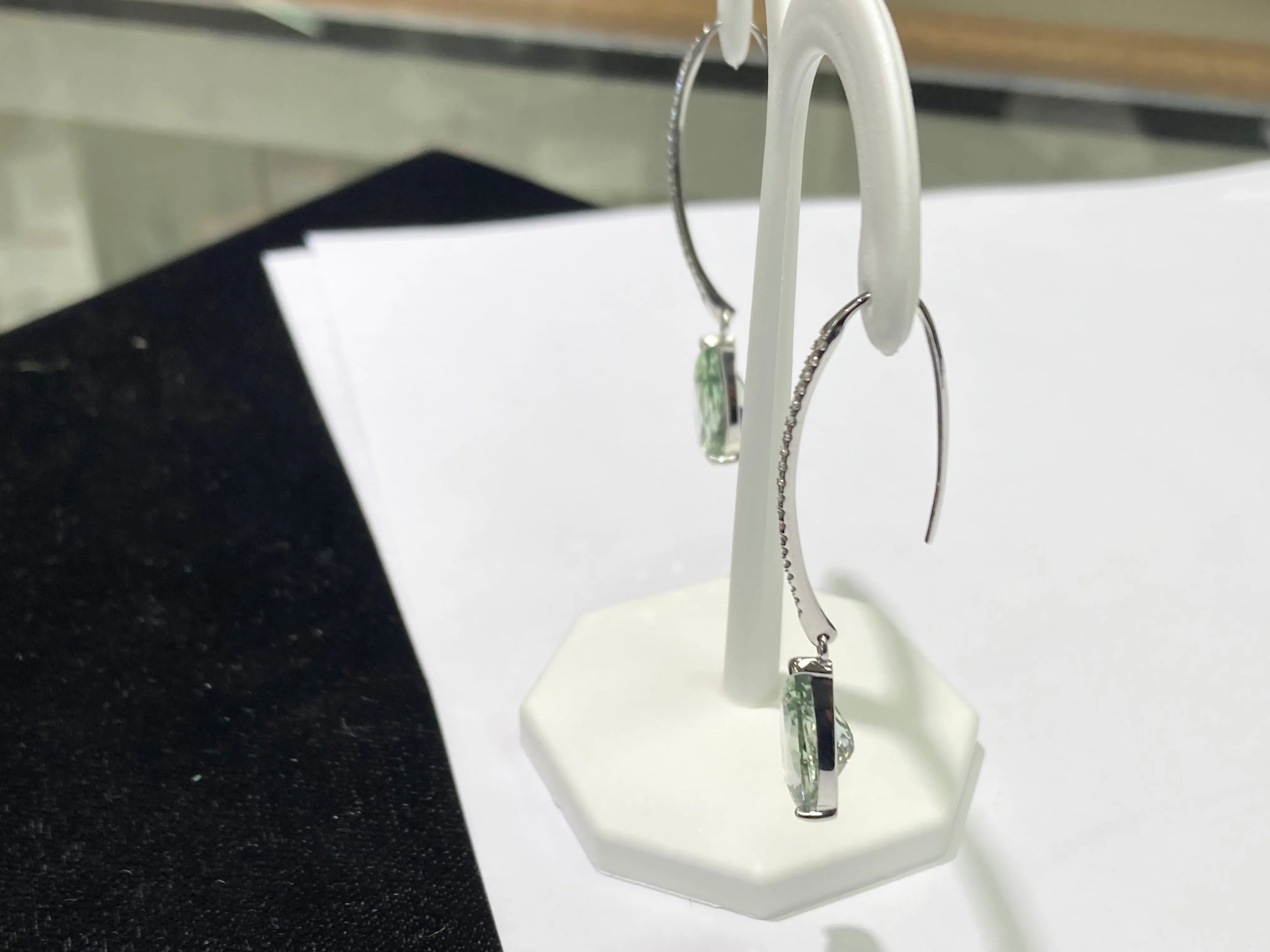 Green Amethyst And Diamond White Gold Dangle Earrings