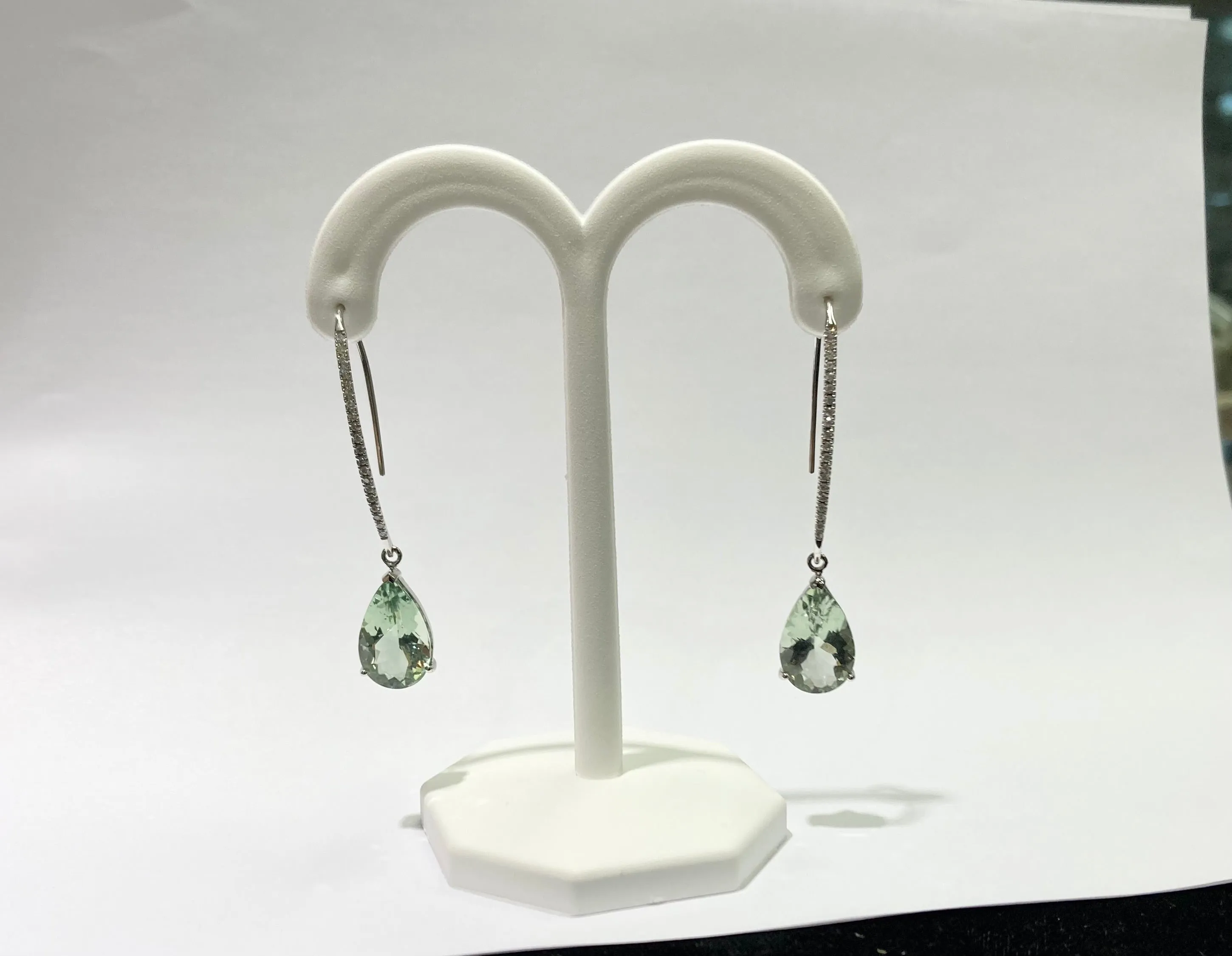 Green Amethyst And Diamond White Gold Dangle Earrings