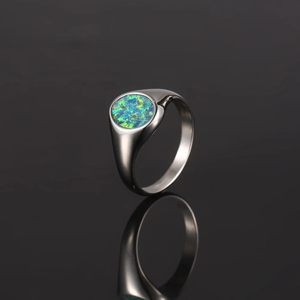 Green Opal Signet Ring - Silver
