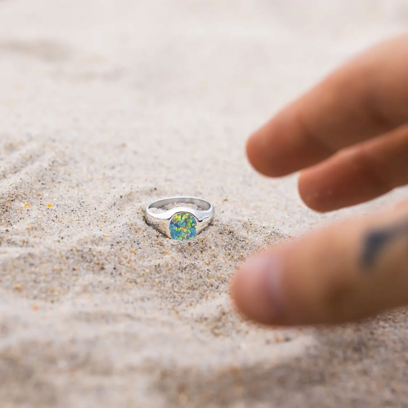 Green Opal Signet Ring - Silver
