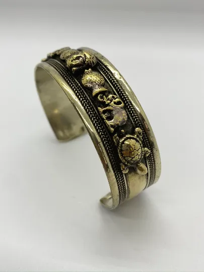 Handcarved Metal Bracelet with Buddha