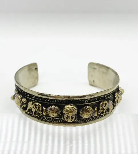 Handcarved Metal Bracelet with Buddha