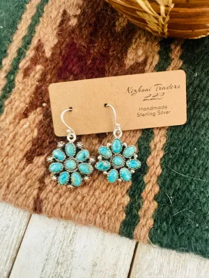 Handmade Turquoise & Sterling Silver Cluster Dangle Earrings