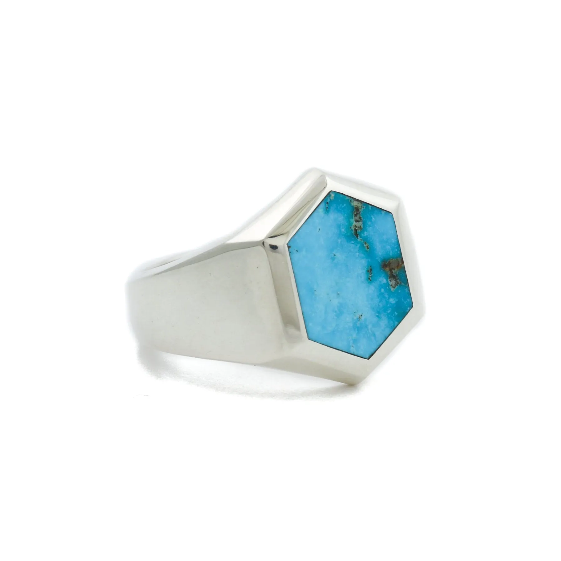 Hex-Cut Blue Ridge Turquoise Silver Signet Ring