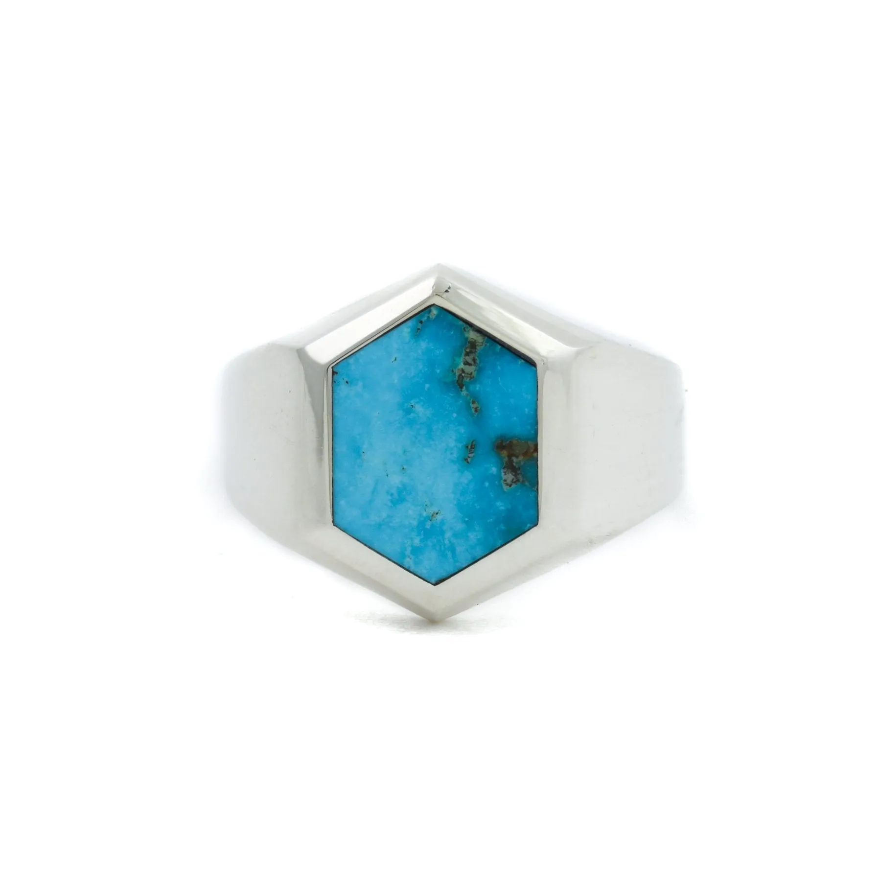 Hex-Cut Blue Ridge Turquoise Silver Signet Ring