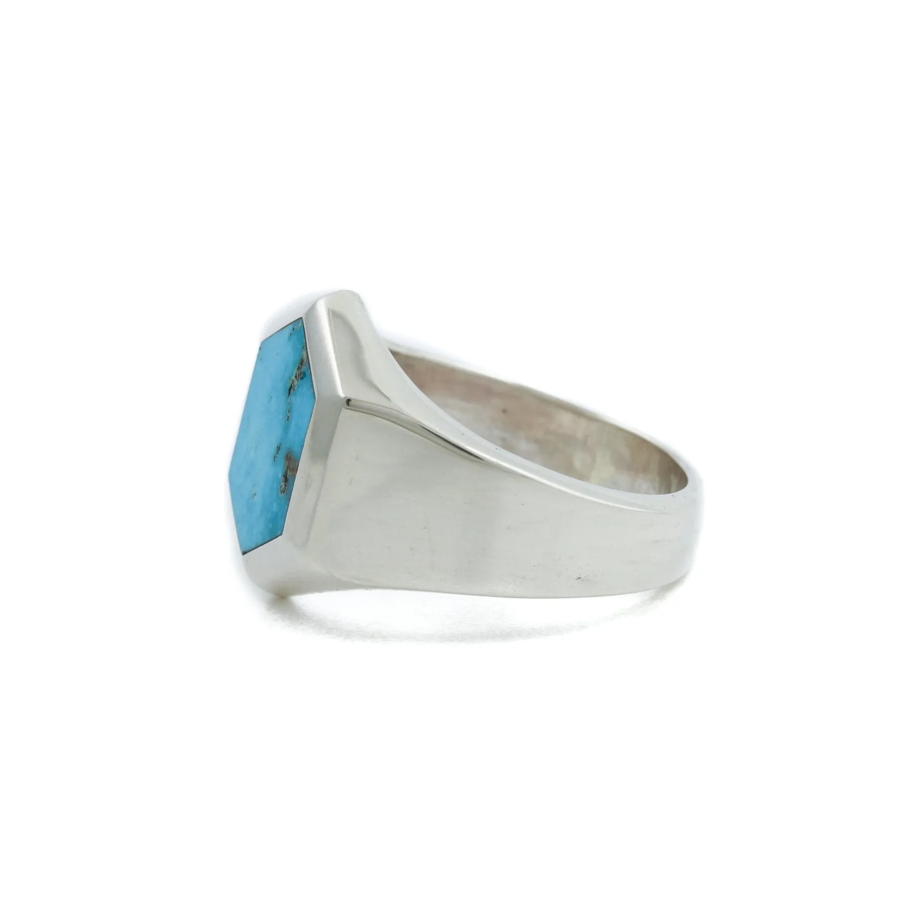 Hex-Cut Blue Ridge Turquoise Silver Signet Ring