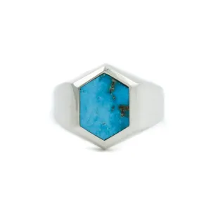 Hex-Cut Blue Ridge Turquoise Silver Signet Ring