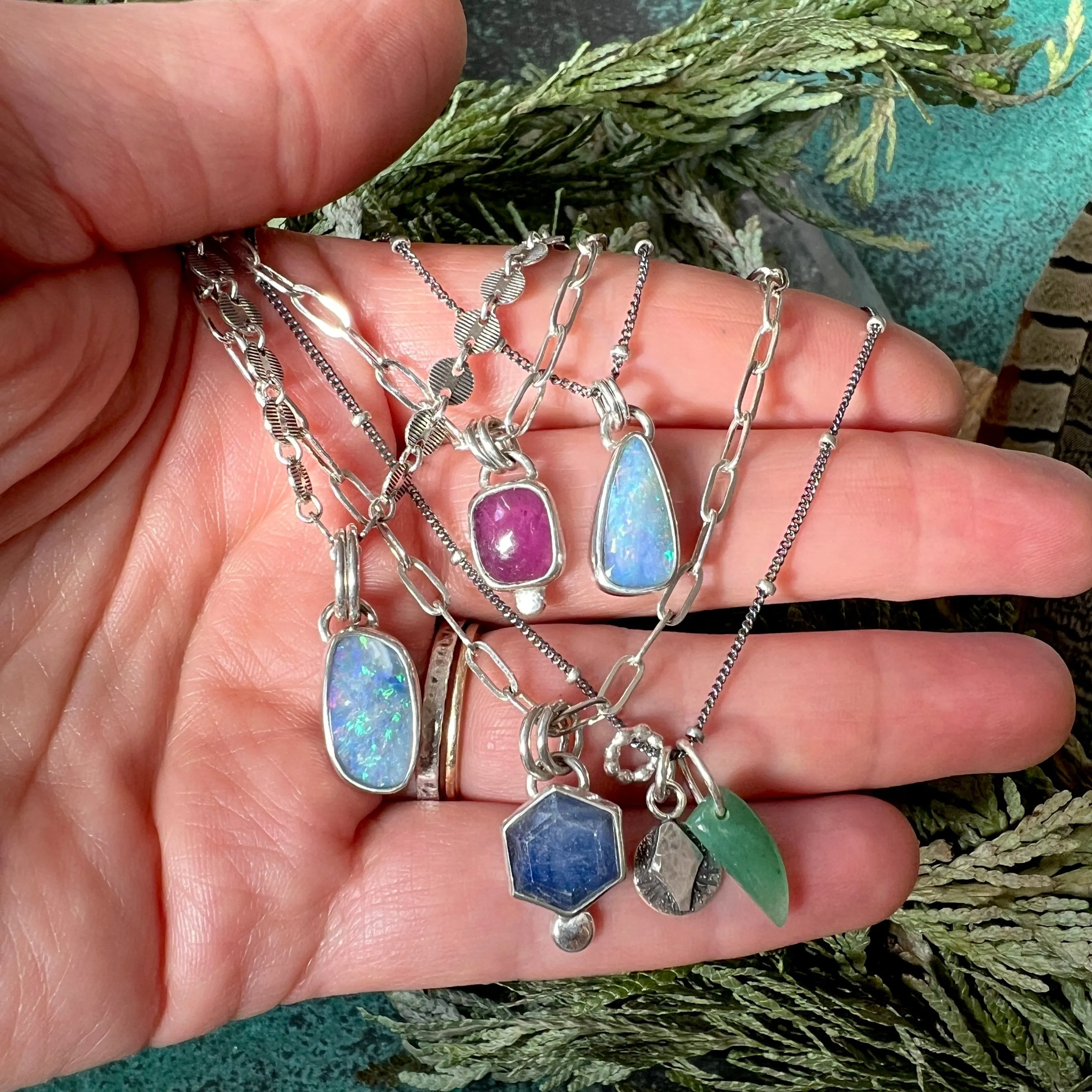 Hexagon Blue Sapphire Gemstone Necklace