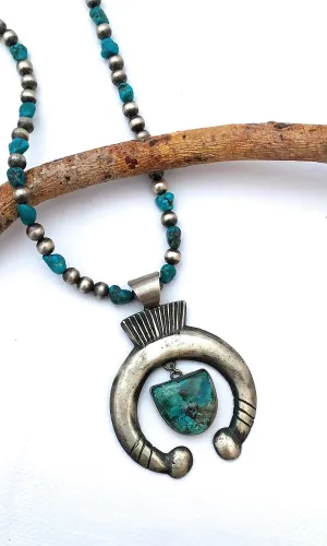 HI HO SILVER Navajo Naja Silver & Turquoise Necklace by Chimney Butte