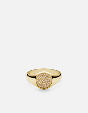 Horizon Signet Ring, 14k Gold Pavé