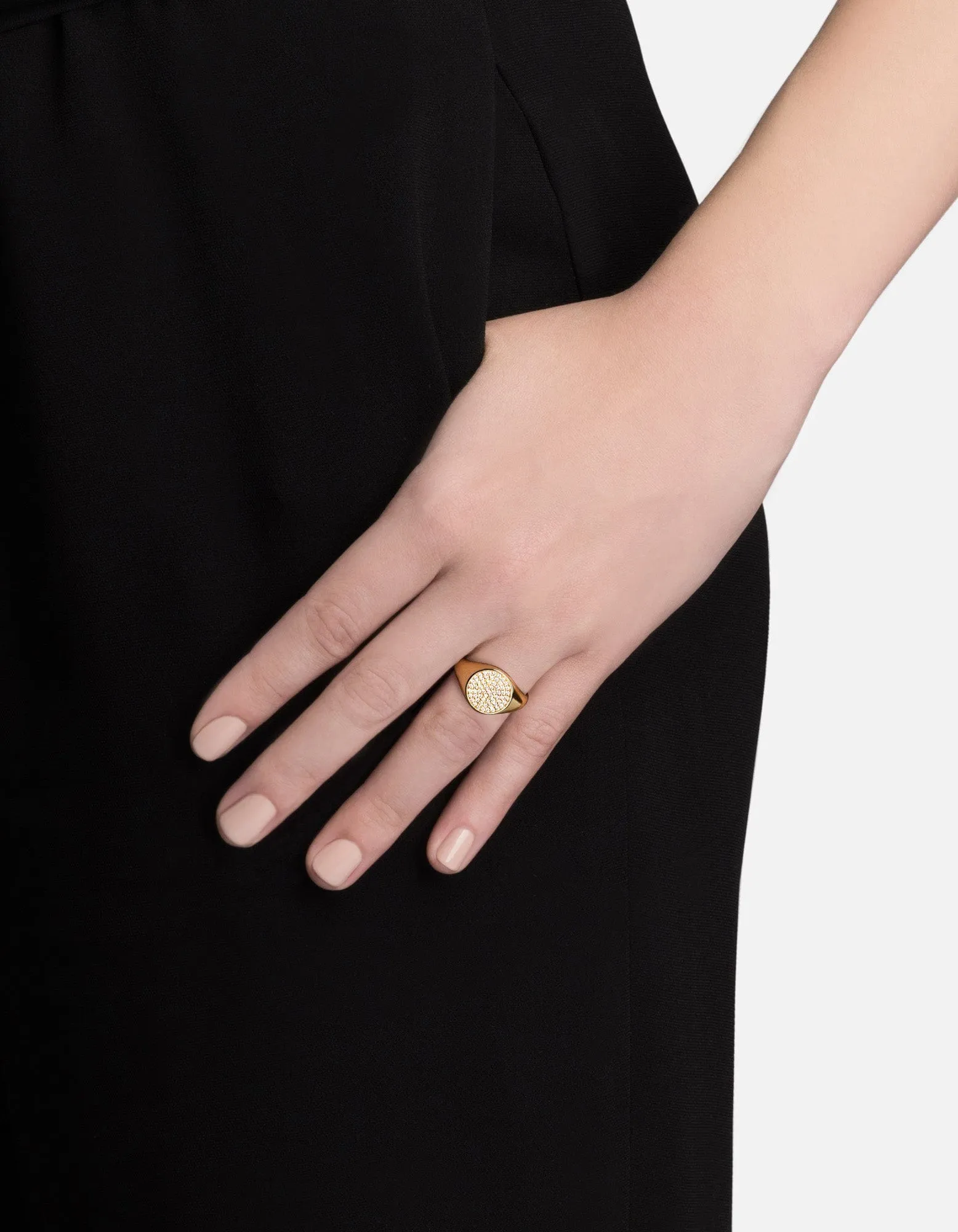 Horizon Signet Ring, 14k Gold Pavé