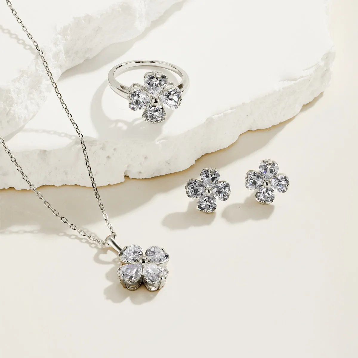 Iced Flora 3 Carat Heart Clover Necklace