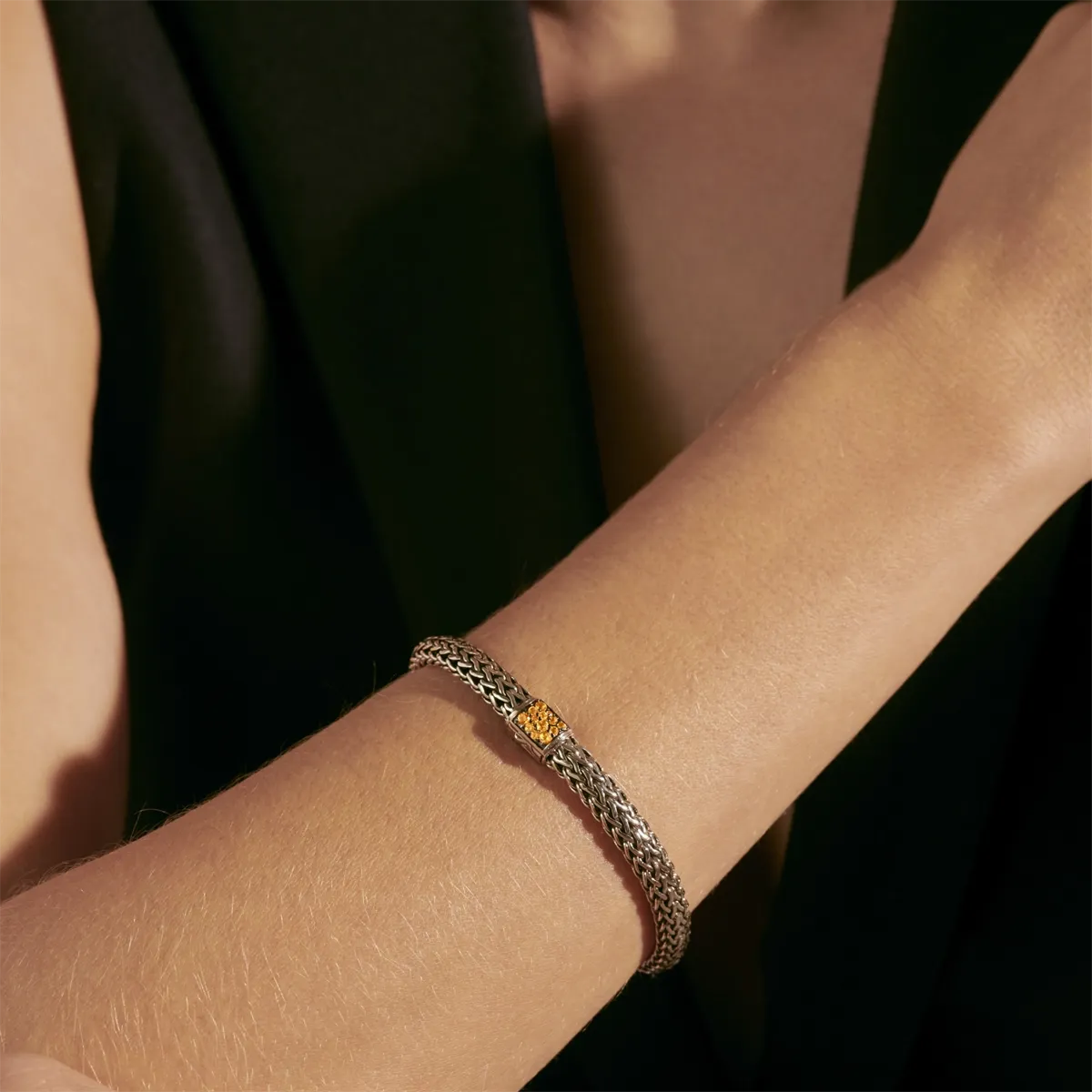 John Hardy Classic Chain Silver Small Reversible 6.5mm Bracelet Black Sapphire & Citrine