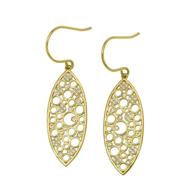Kelly Waters Gold Plated "Floating Circles" CZ Marquise Dangle Earrings (SI3328)