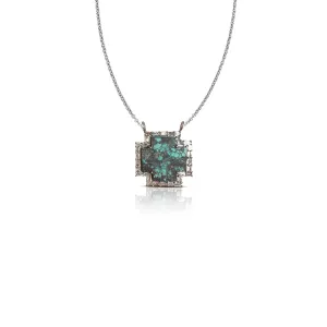 Kingman Turquoise Baguette Cross Necklace