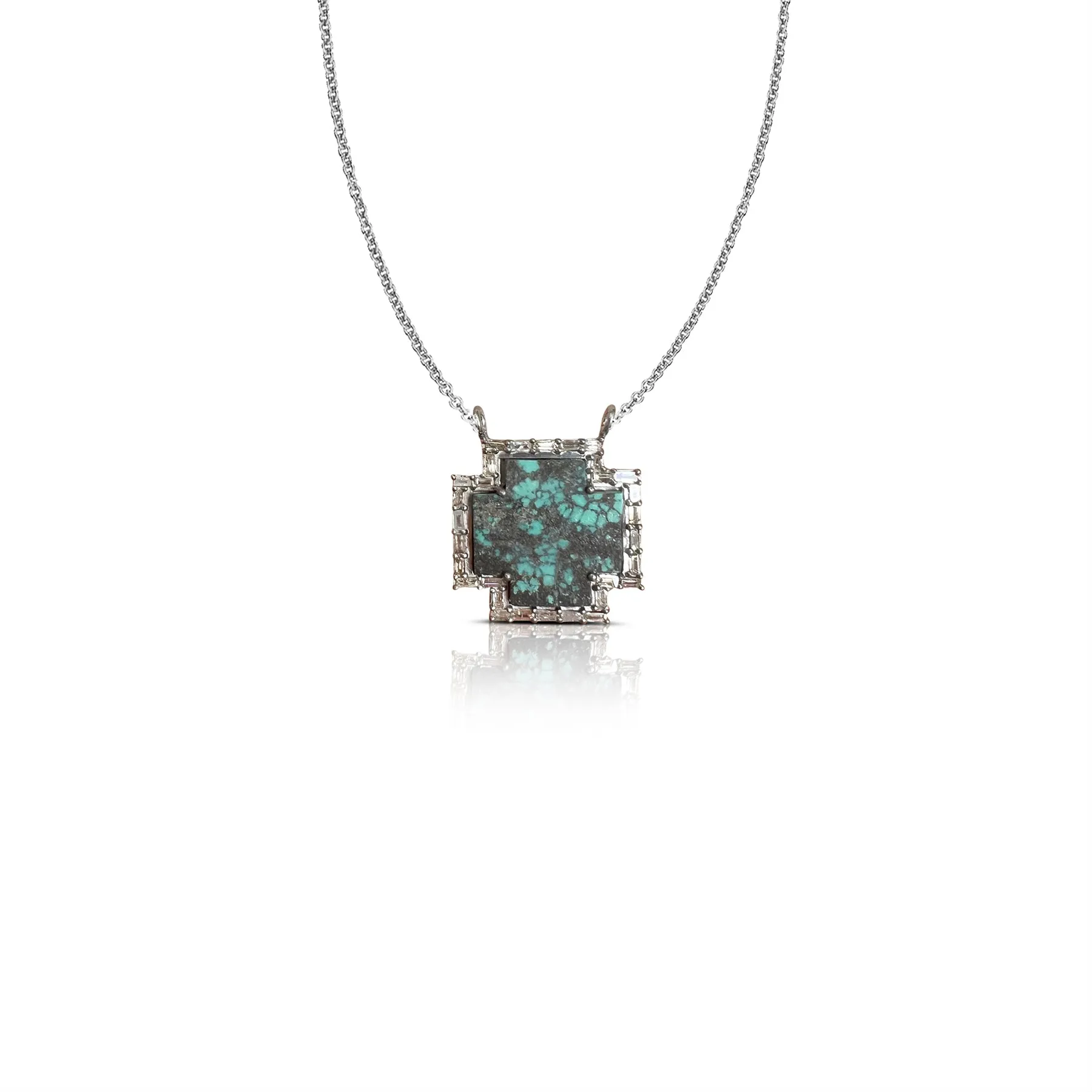 Kingman Turquoise Baguette Cross Necklace