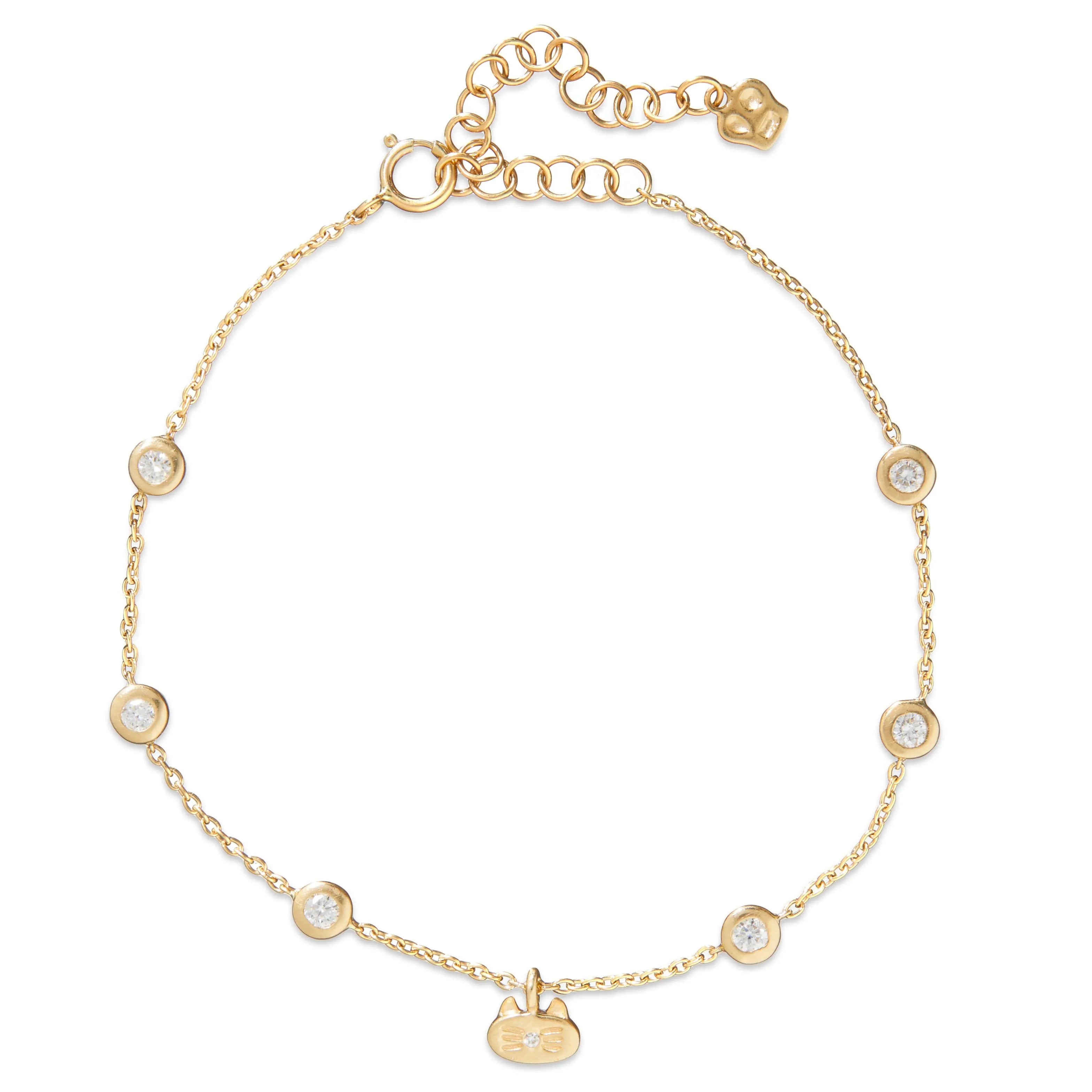 Kitty Charm and Gemstone Bezel Station Bracelet