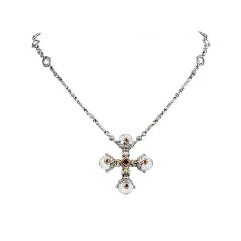 Konstantino Pythia Silver and 18K Gold Cross Necklace with Crystal, Corundum & Rhodolite