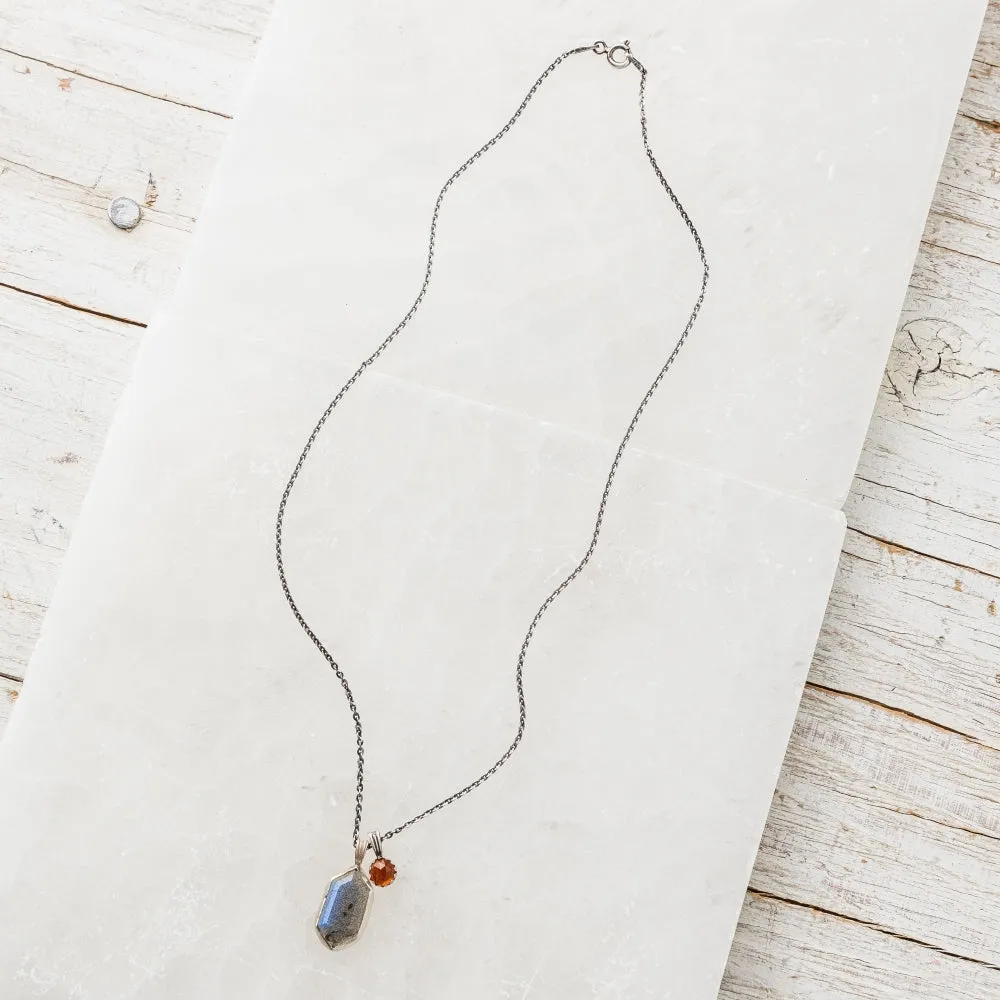 Labradorite Shield Necklace with Hessonite Garnet