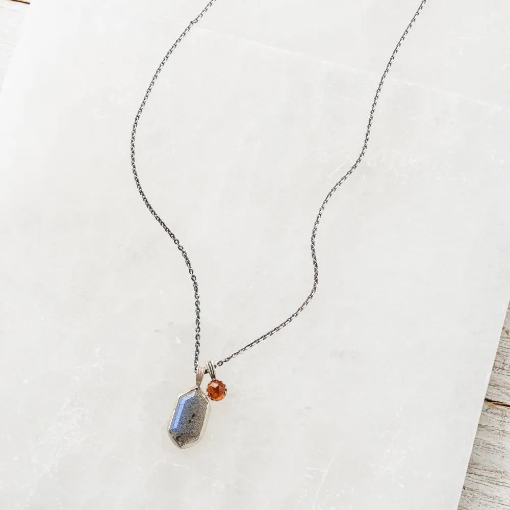 Labradorite Shield Necklace with Hessonite Garnet