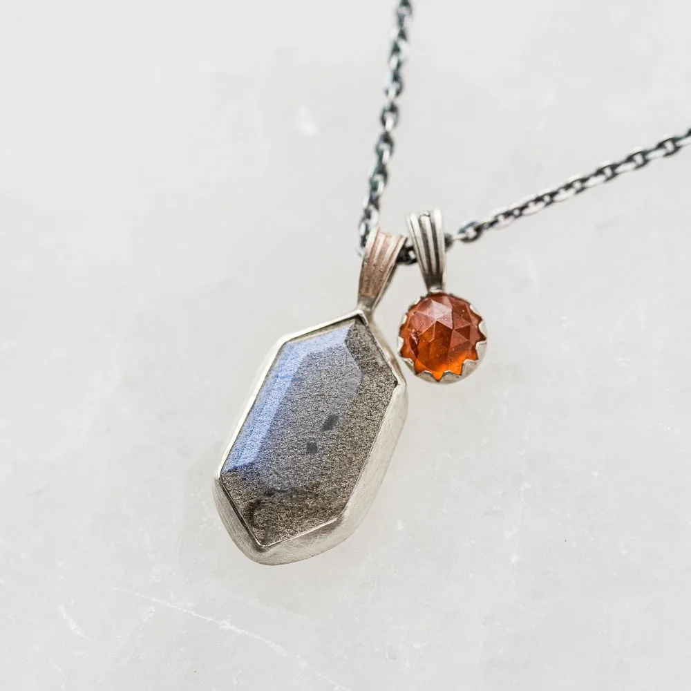 Labradorite Shield Necklace with Hessonite Garnet