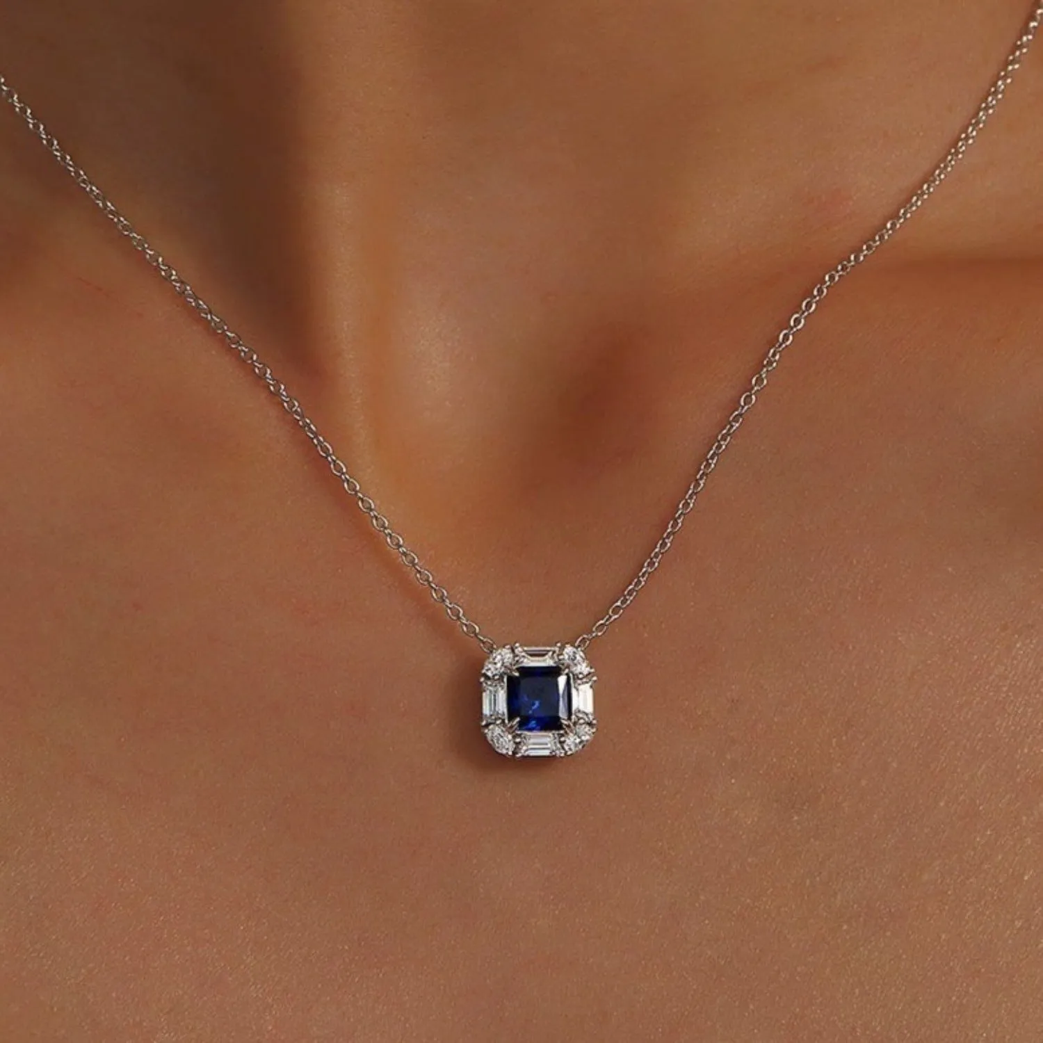 Lafonn Fancy Lab-Grown Sapphire Halo Necklace