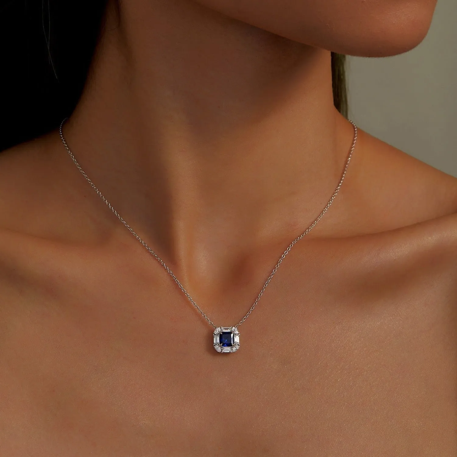 Lafonn Fancy Lab-Grown Sapphire Halo Necklace