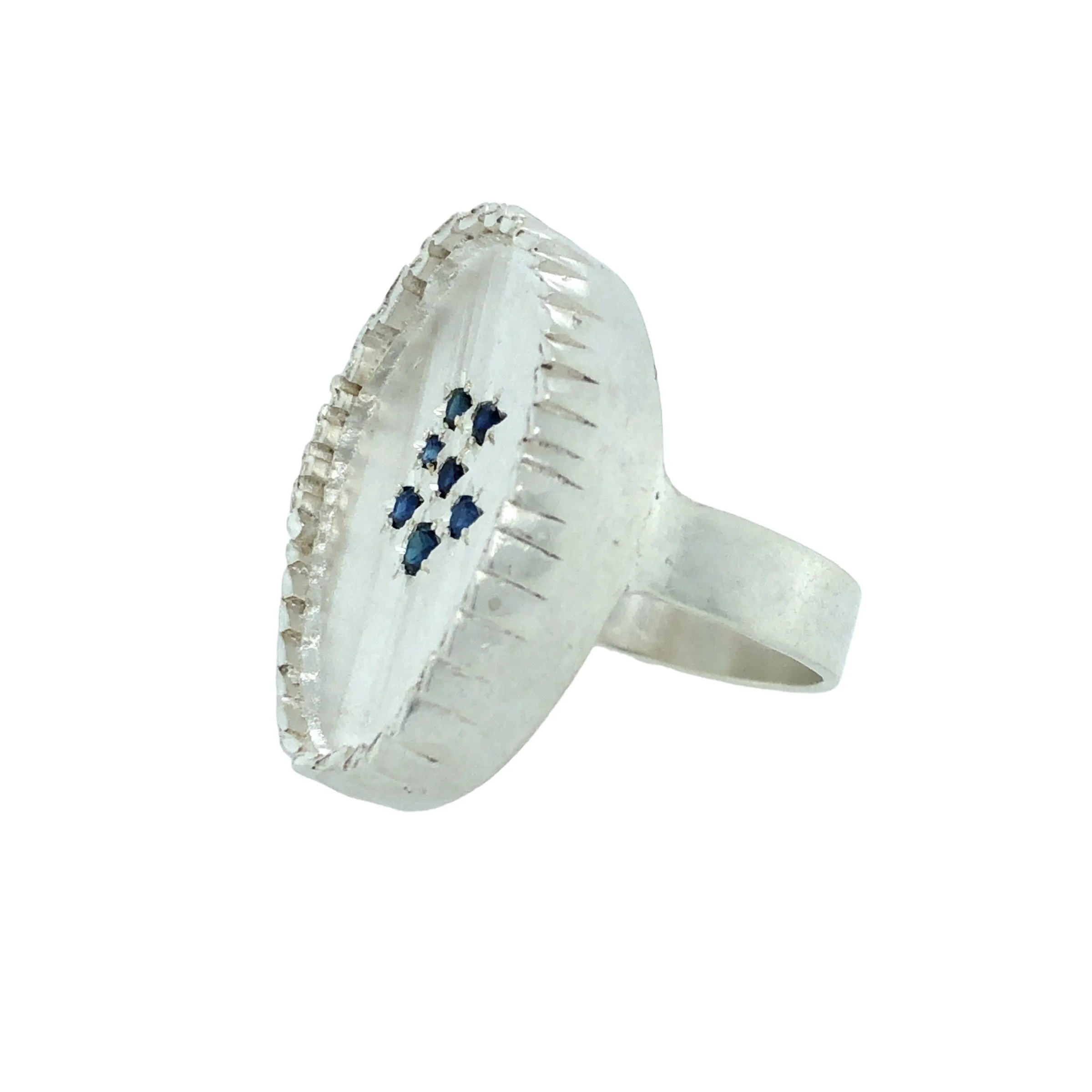 Large Oval Silver Feather Signet Ring with Sapphires - Nina Baker