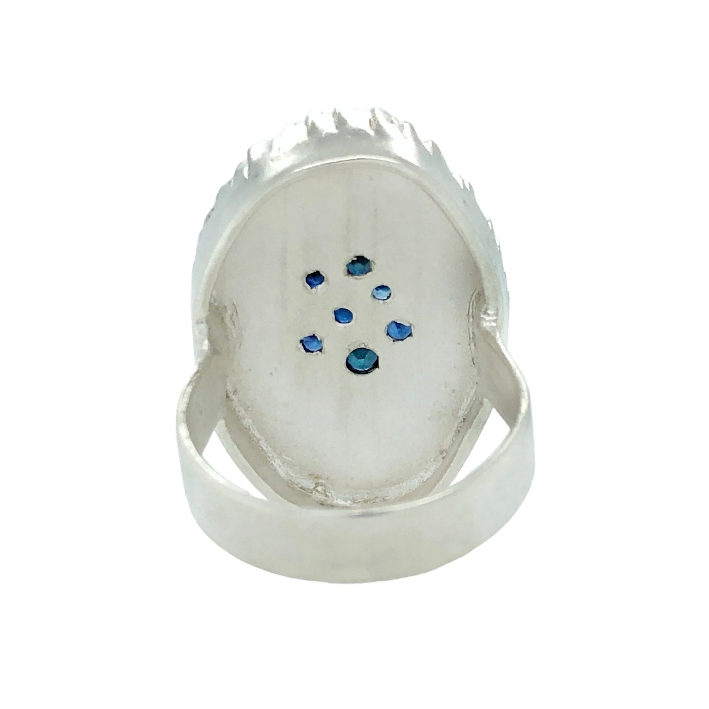 Large Oval Silver Feather Signet Ring with Sapphires - Nina Baker