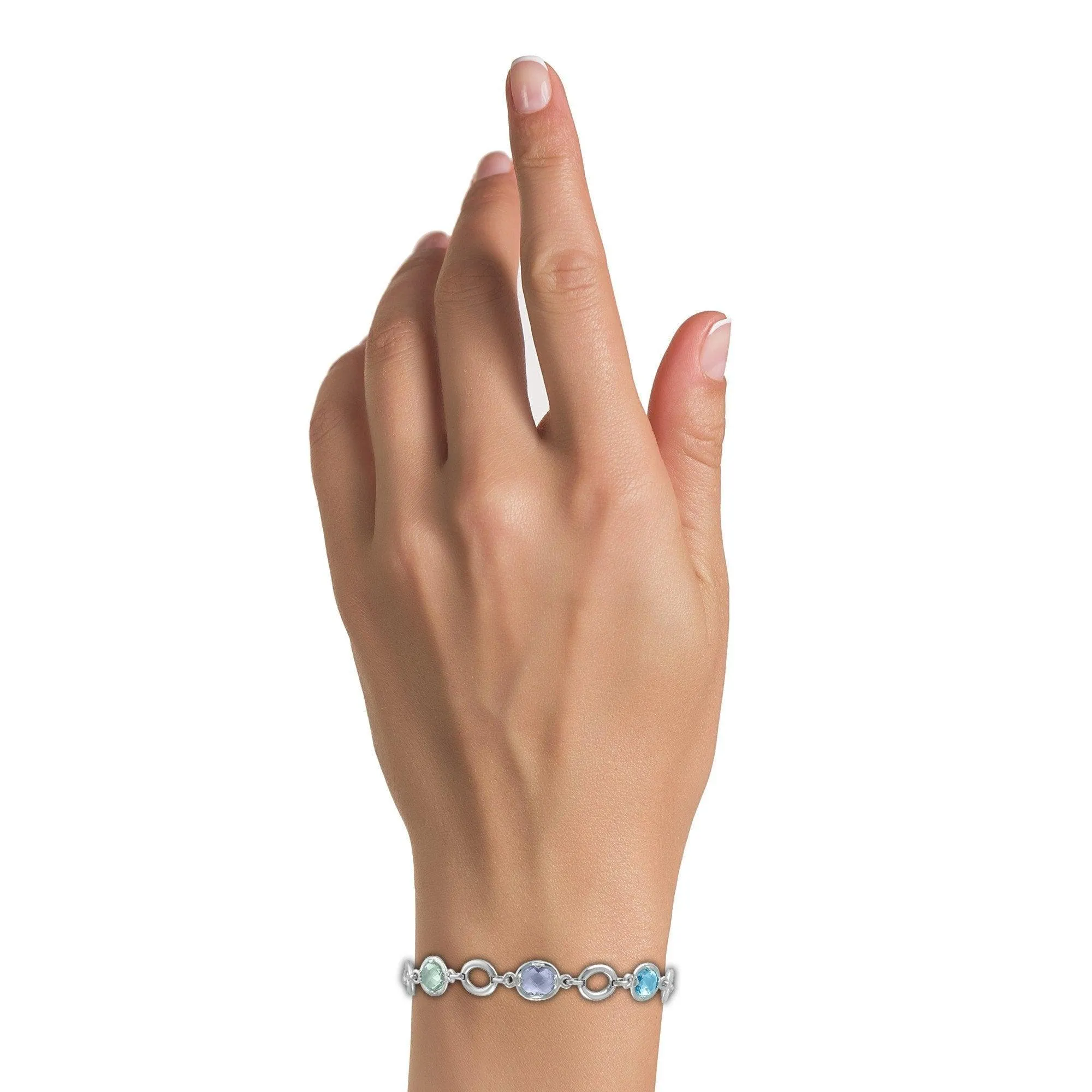 Link Bracelet - Blue Topaz, Pink and Green Amethyst Bracelet in Silver