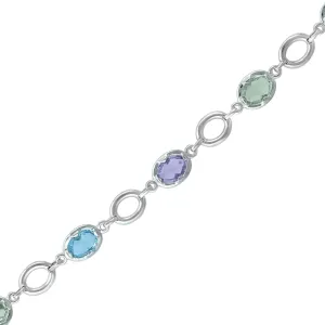 Link Bracelet - Blue Topaz, Pink and Green Amethyst Bracelet in Silver