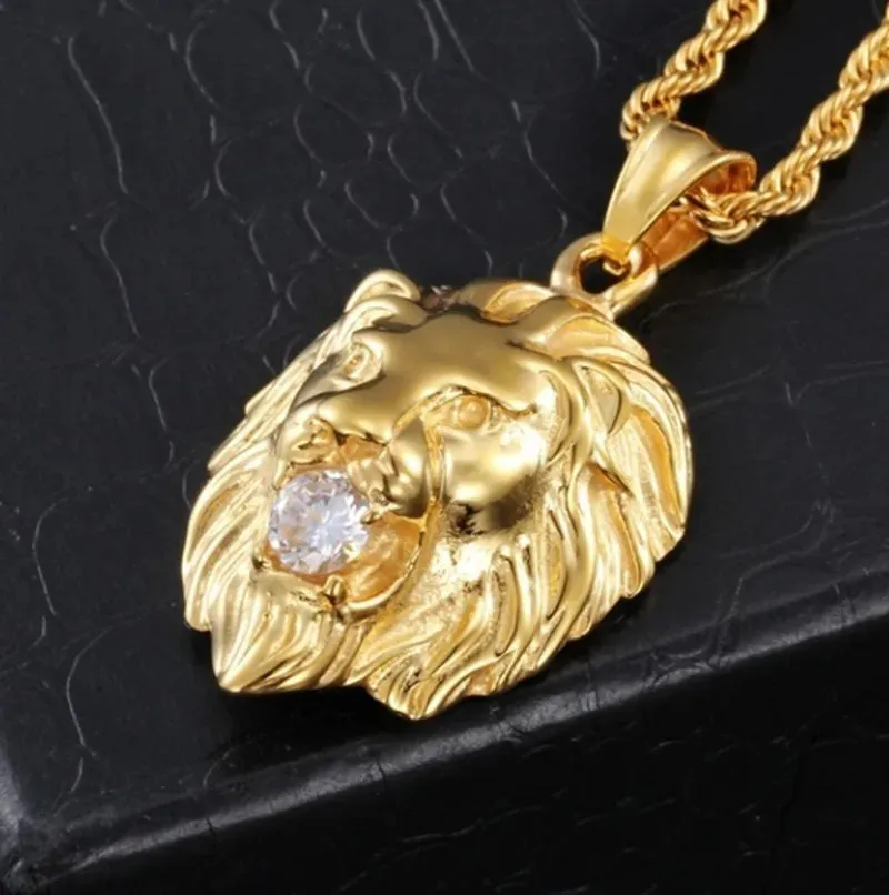 Lion Head with Zircon Amulet Pendant Necklace for Protection,Success and Prosperity Man and Woman