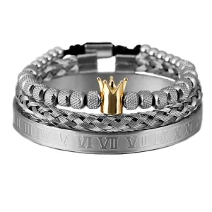 Luxury Roman Royal Crown Charm Stainless Steel Geometry Bracelet