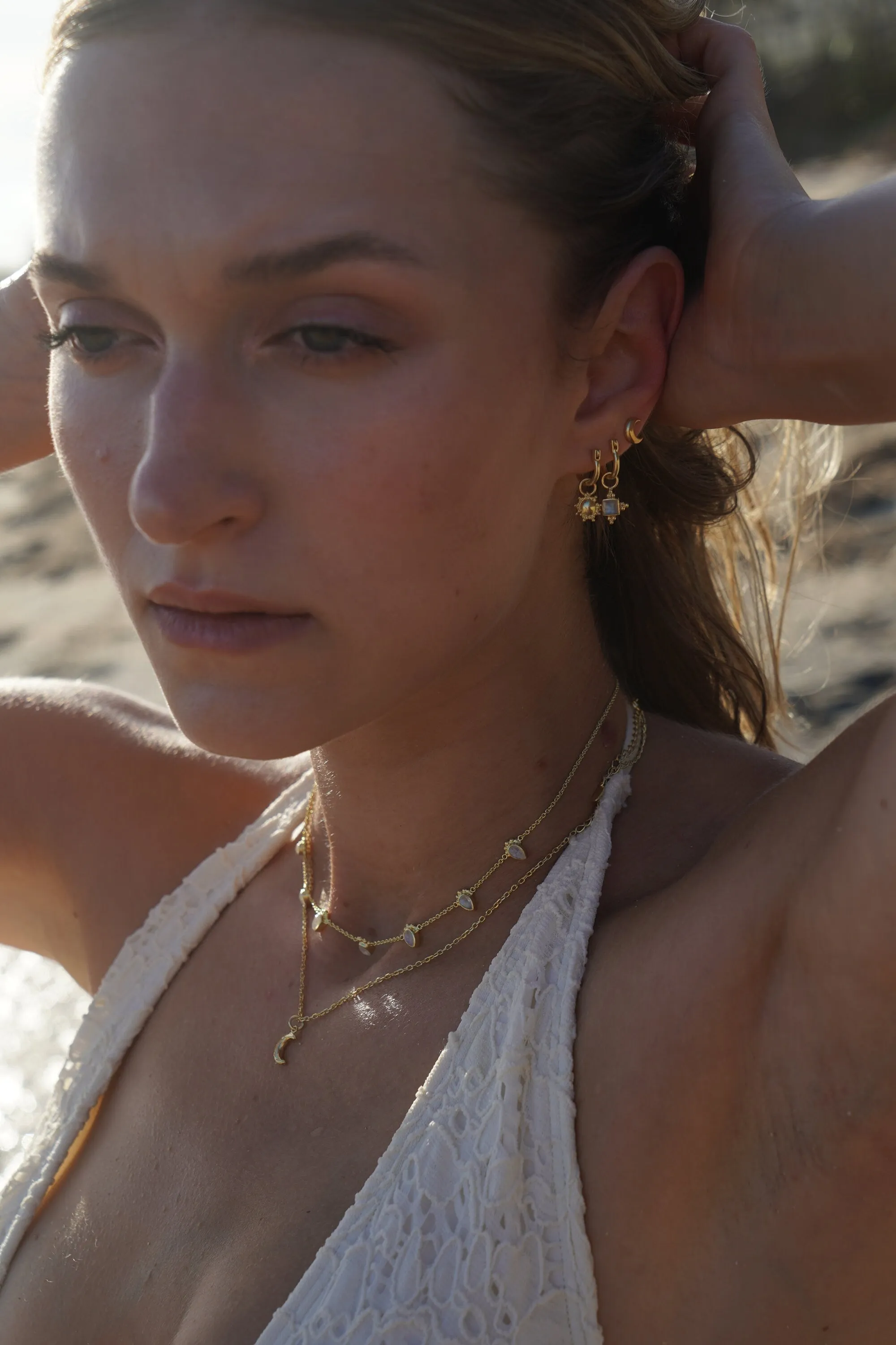 Mahla  Gold Rainbow Moonstone Hoop Earrings