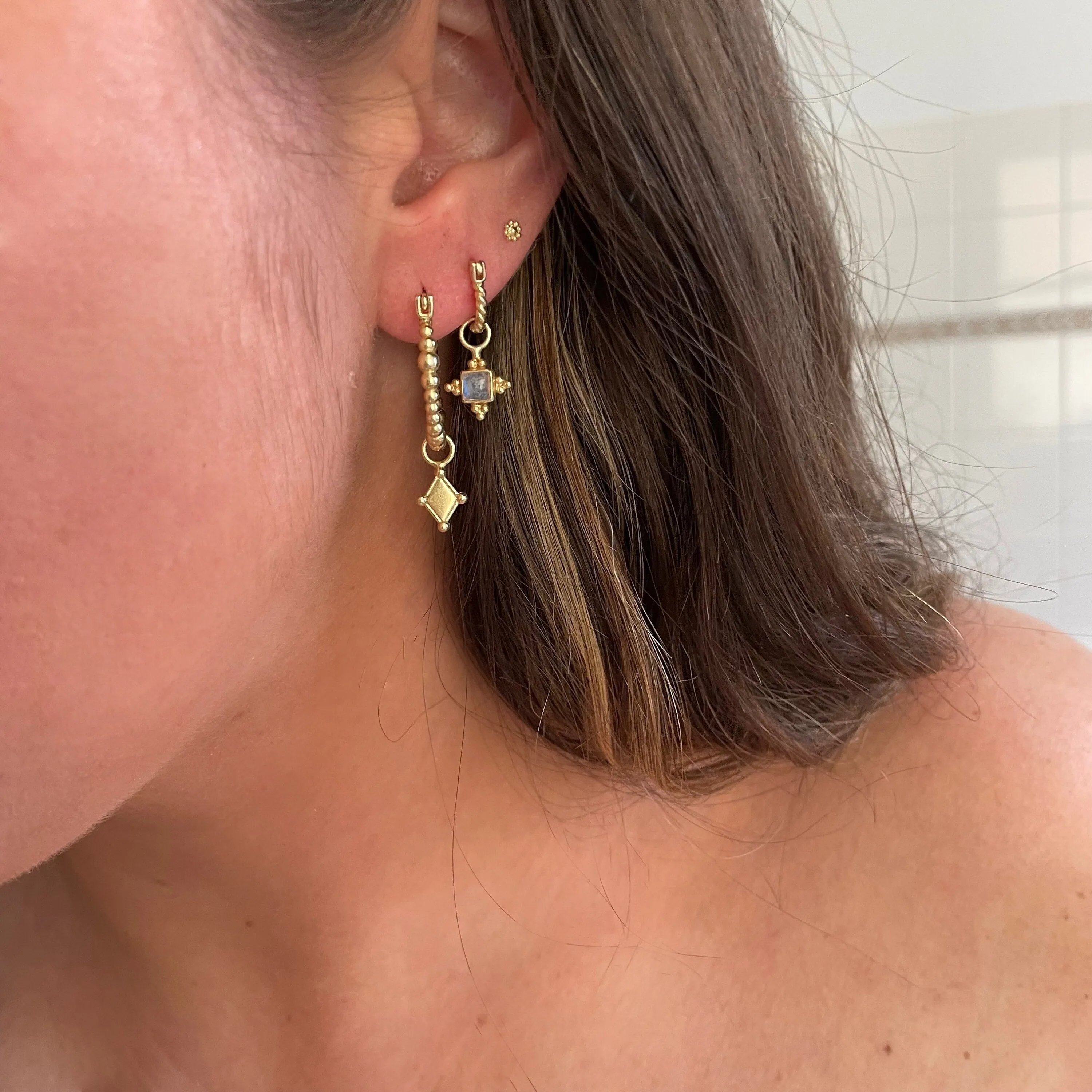 Mahla  Gold Rainbow Moonstone Hoop Earrings