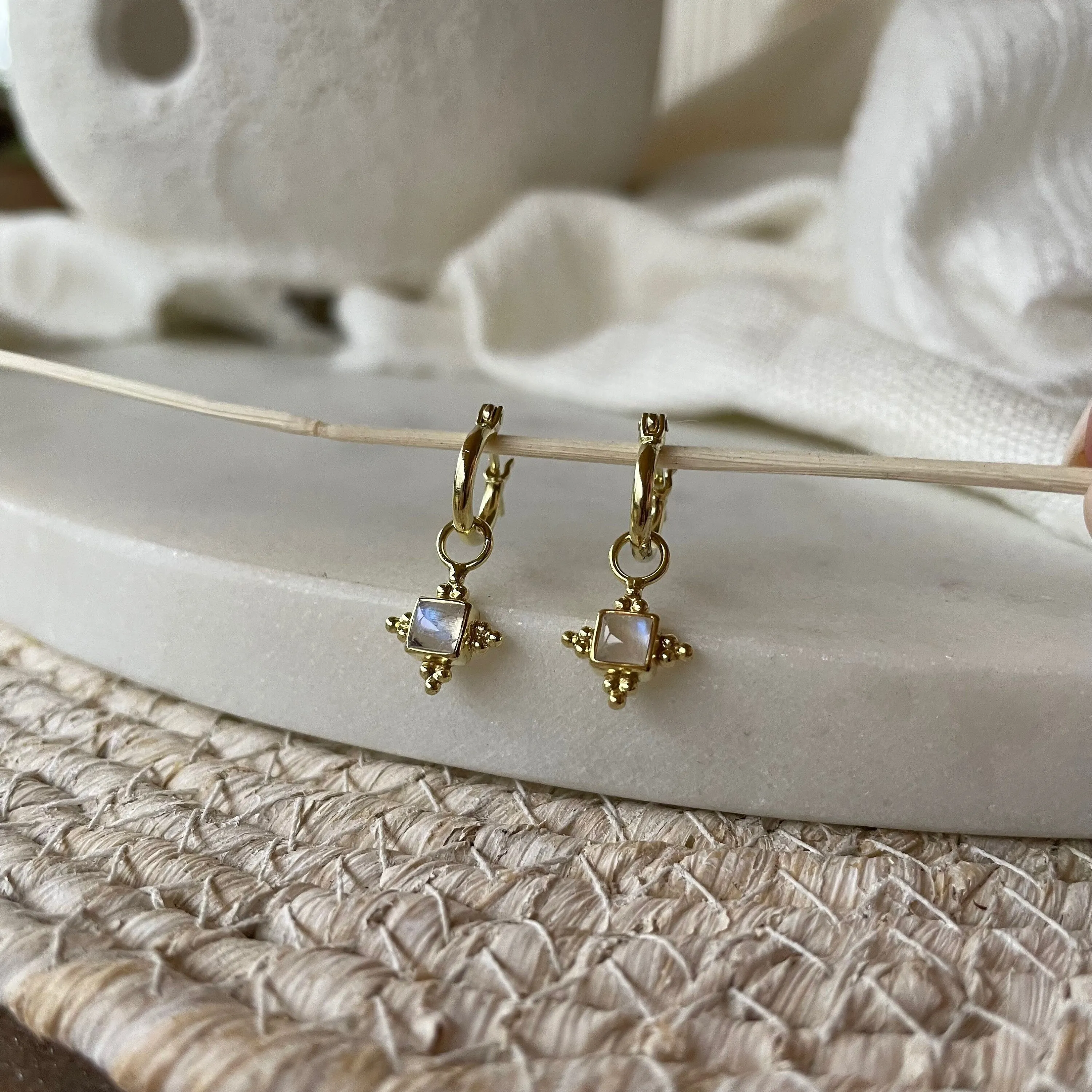 Mahla  Gold Rainbow Moonstone Hoop Earrings