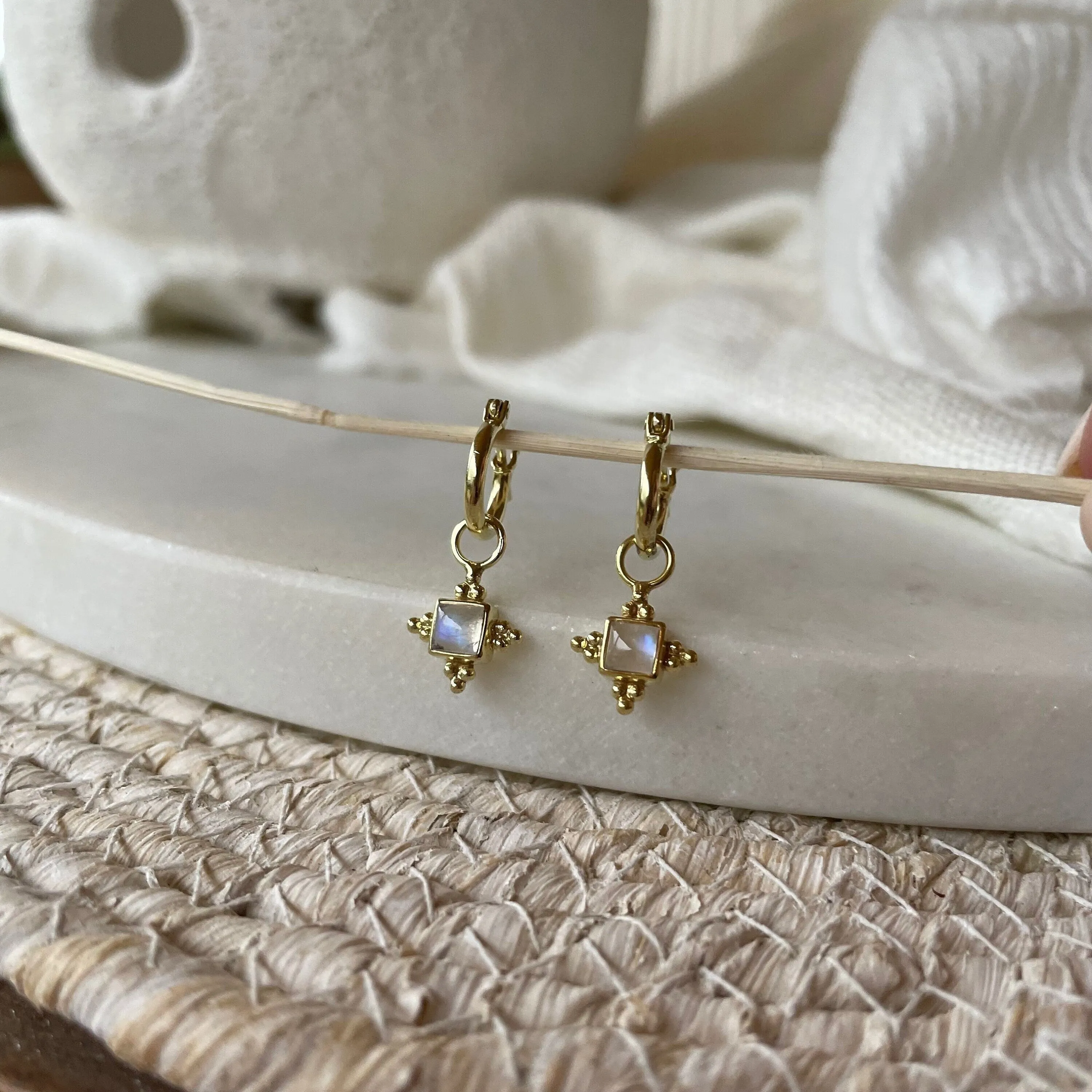 Mahla  Gold Rainbow Moonstone Hoop Earrings