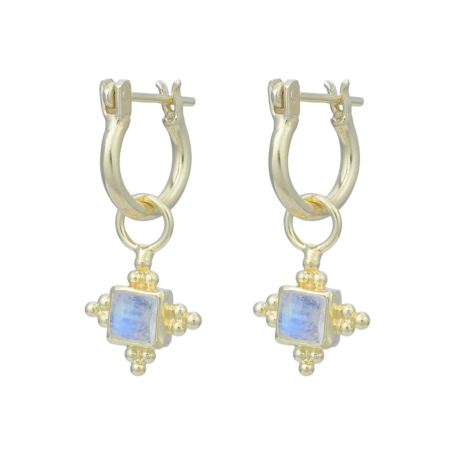 Mahla  Gold Rainbow Moonstone Hoop Earrings