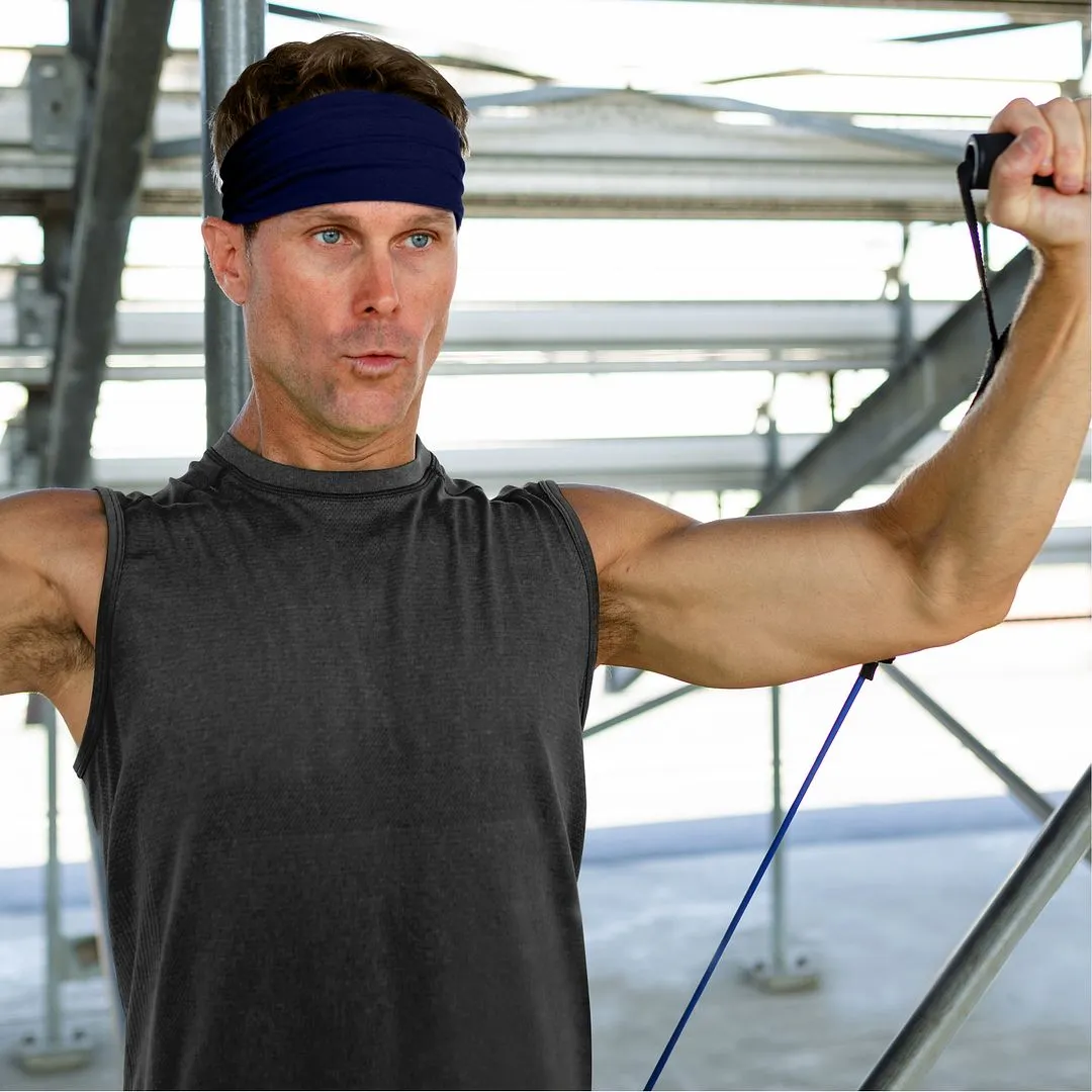 Men's Headbands Cotton Jersey 5" Wide Sports Fitness Yoga Made in the USA Navy