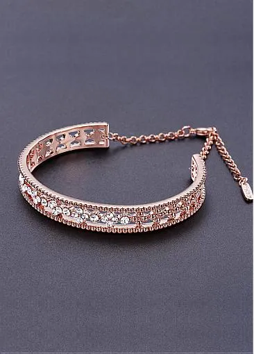Micro Pave AAA Zircon Clover Rose Gold Gold Plated Arch Bracelet