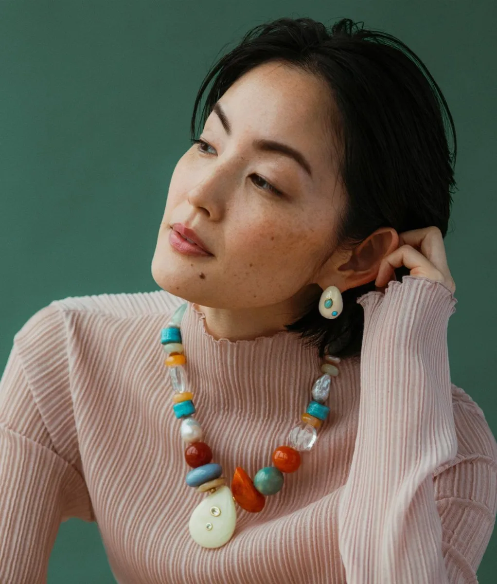 Mini Arp Earrings in Studded Cream Ivory