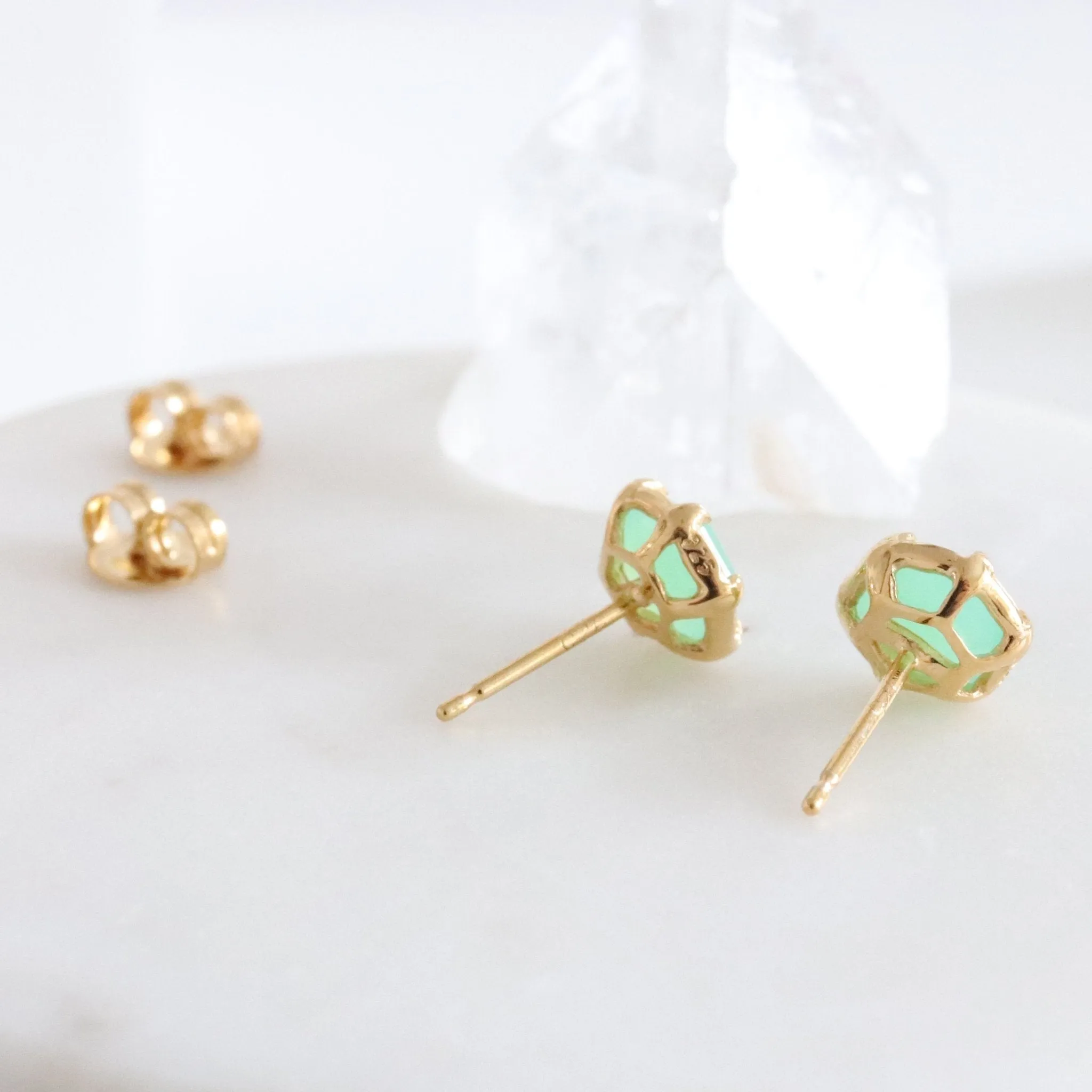 MINI GRACE HEXAGON STUD EARRINGS - CHRYSOPRASE & GOLD