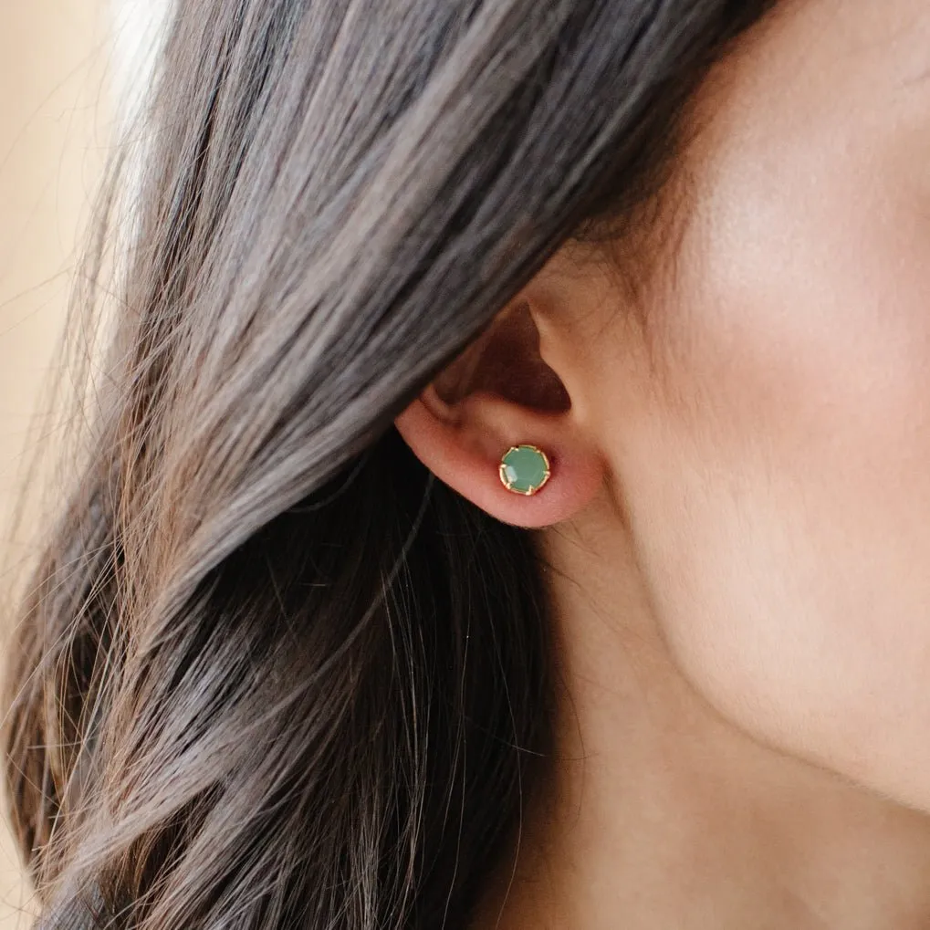MINI GRACE HEXAGON STUD EARRINGS - CHRYSOPRASE & GOLD