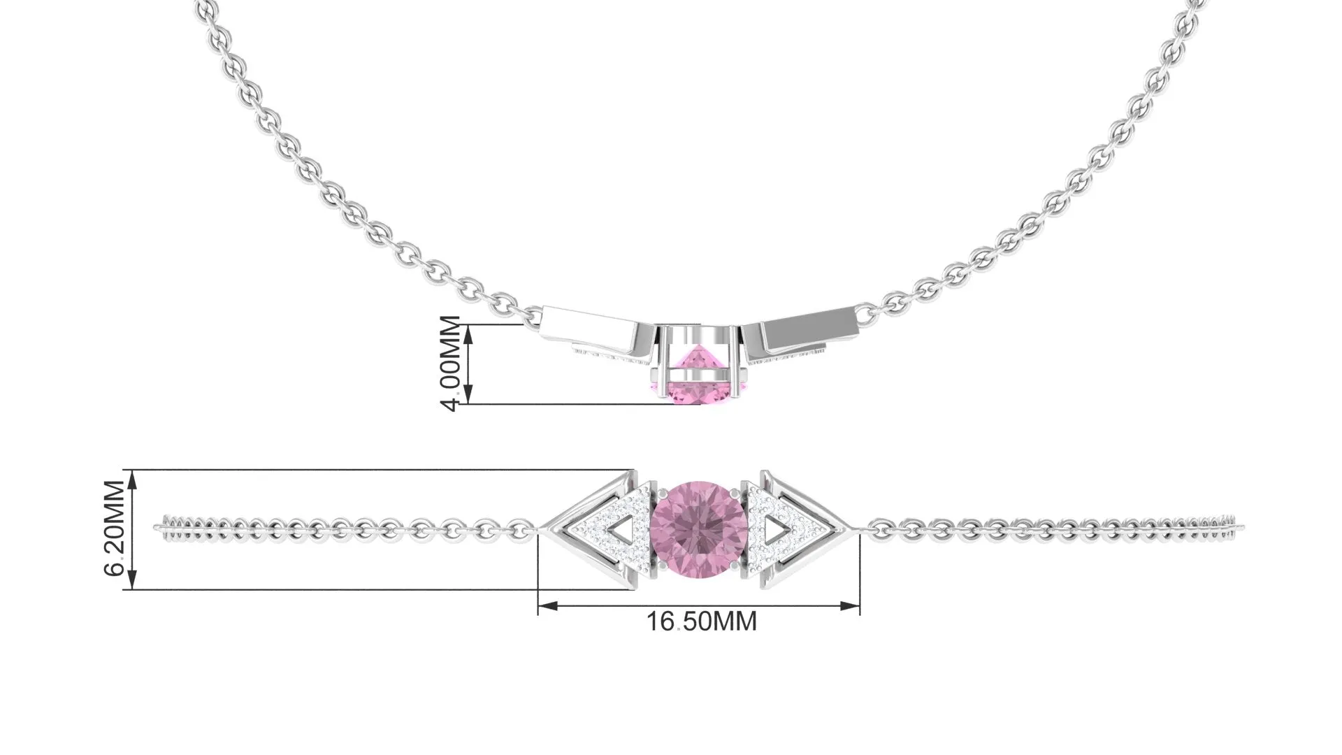 Minimal Pink Sapphire and Diamond Geometric Chain Bracelet