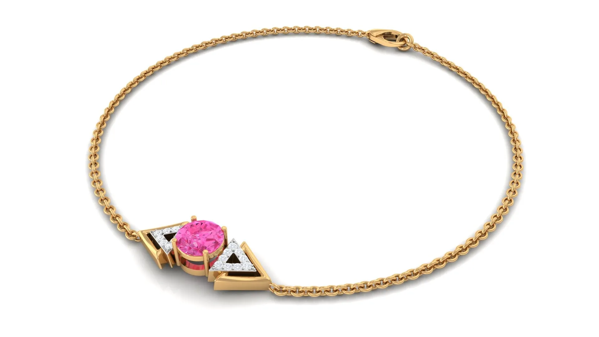 Minimal Pink Sapphire and Diamond Geometric Chain Bracelet