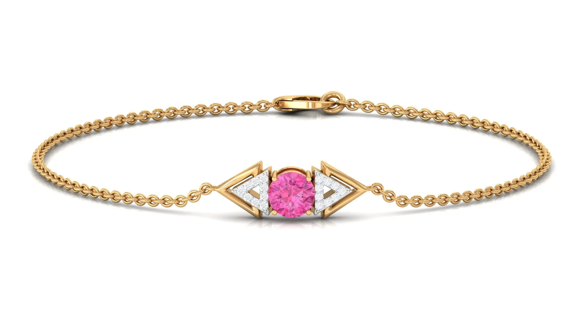 Minimal Pink Sapphire and Diamond Geometric Chain Bracelet