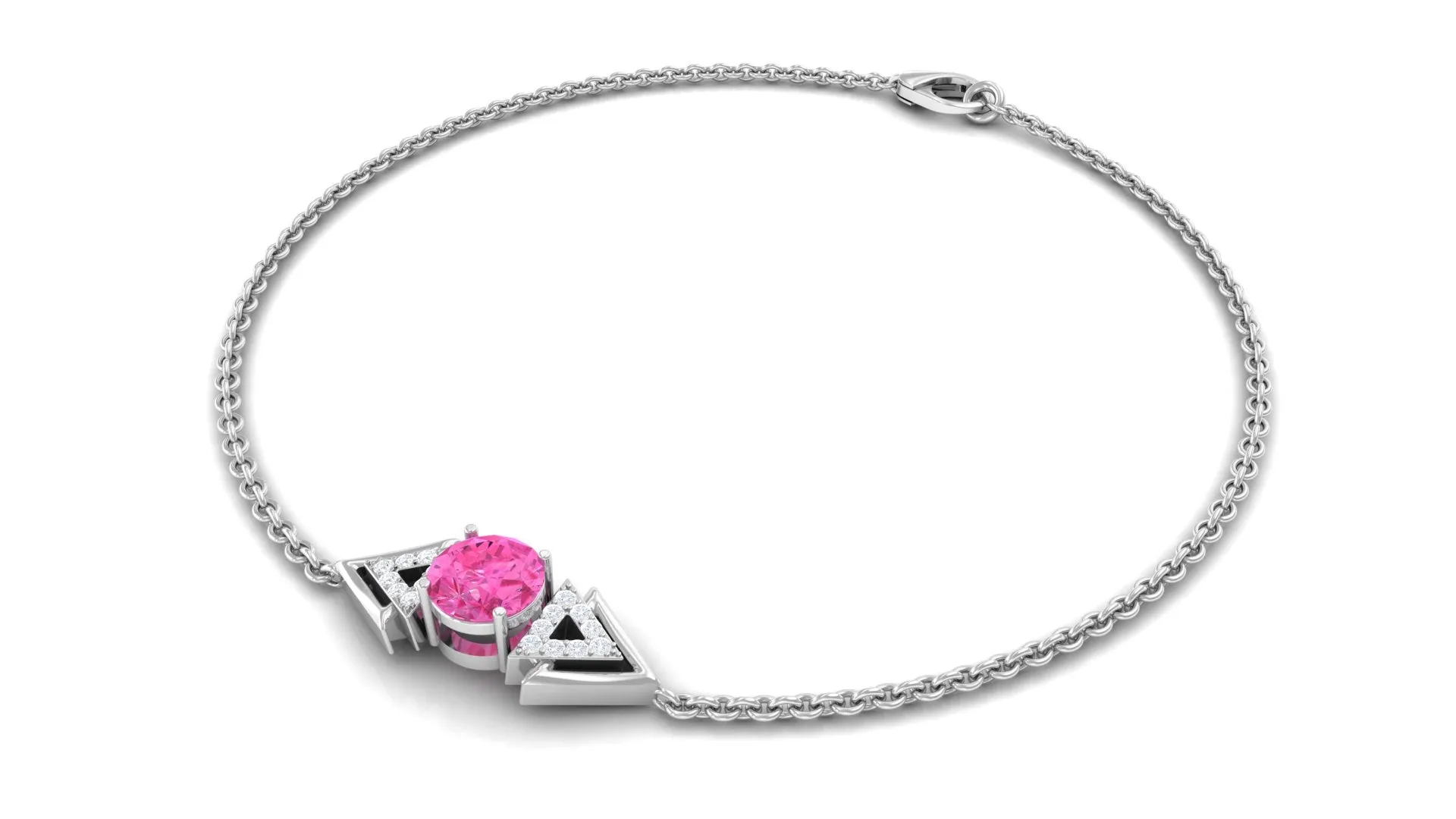 Minimal Pink Sapphire and Diamond Geometric Chain Bracelet
