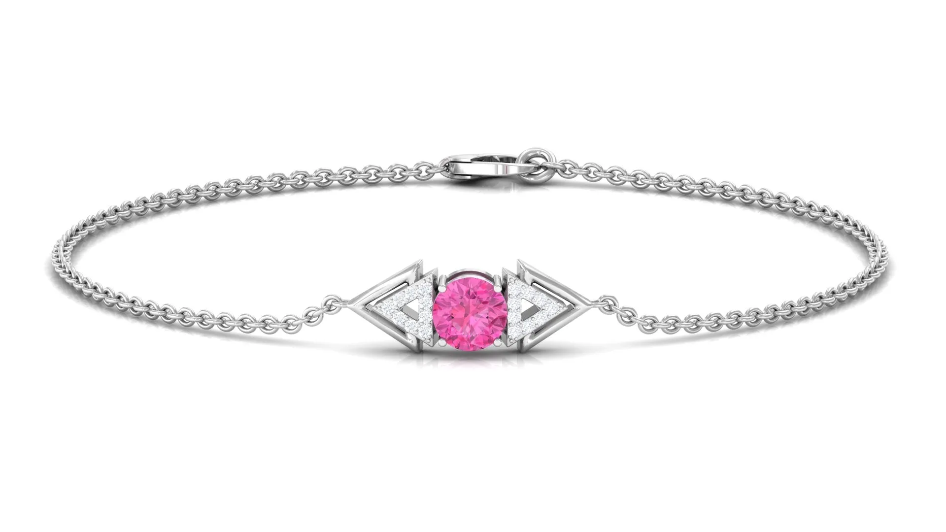 Minimal Pink Sapphire and Diamond Geometric Chain Bracelet